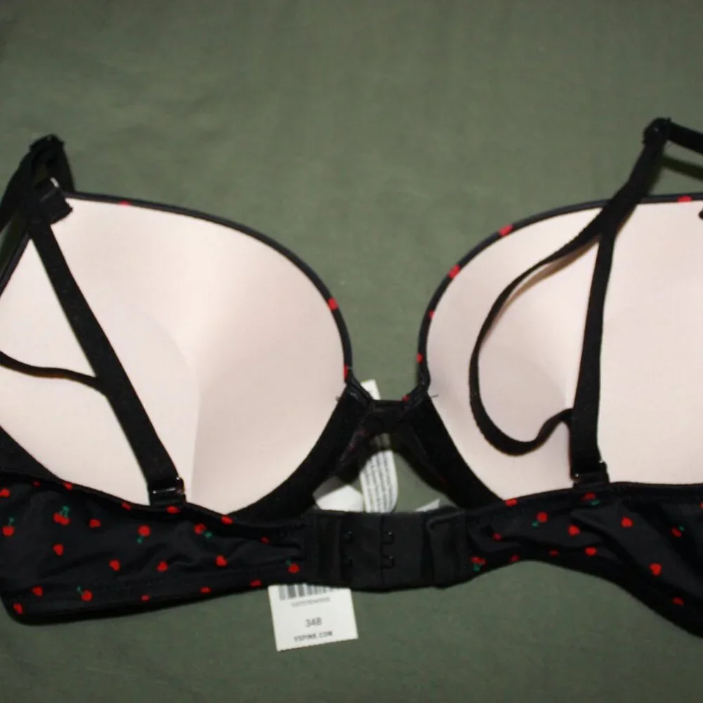 NWT Victoria's Secret PINK Wear Everywhere Black Cherry Super Push Up Bra - Picture 2 of 5